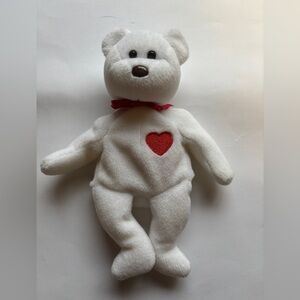 Vintage TY Beanie Babies 1994 Valentino White Teddy Bear Plush w/ Red Heart